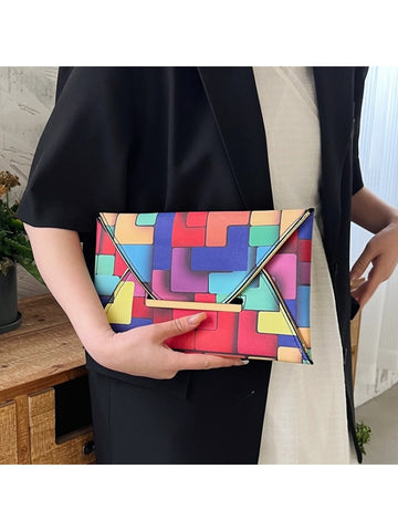Geometric Print Clutch Bag