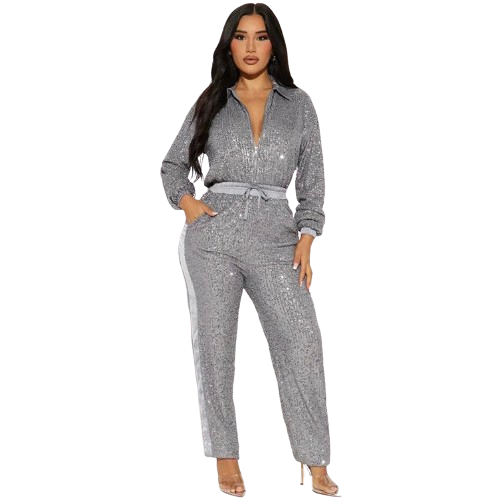 Sequined Long Sleeve Jumpsuit