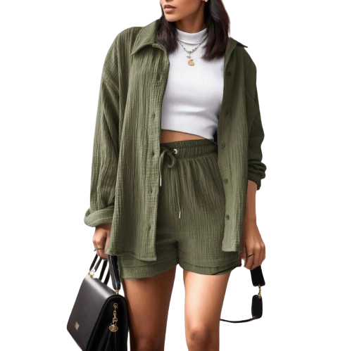Casual Long Sleeve & Shorts Set