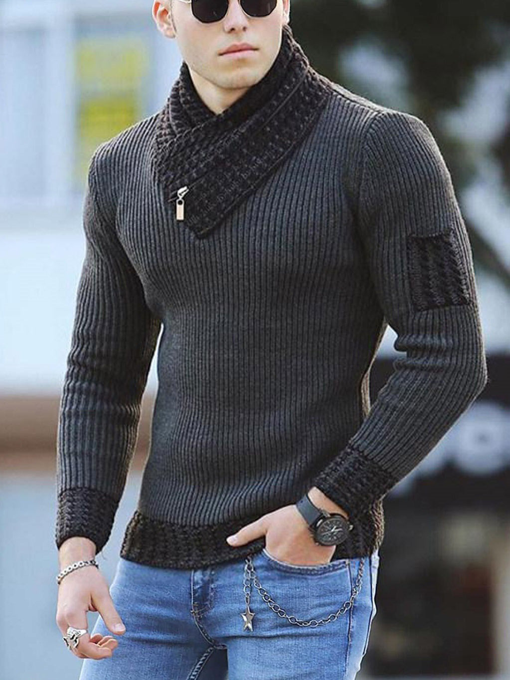 Men's High Neck Knitted Casual Sweater